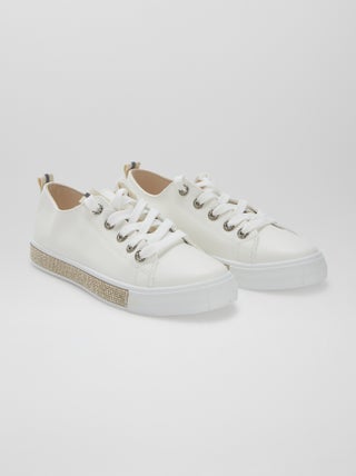 Lage sneakers met glittersteentjes