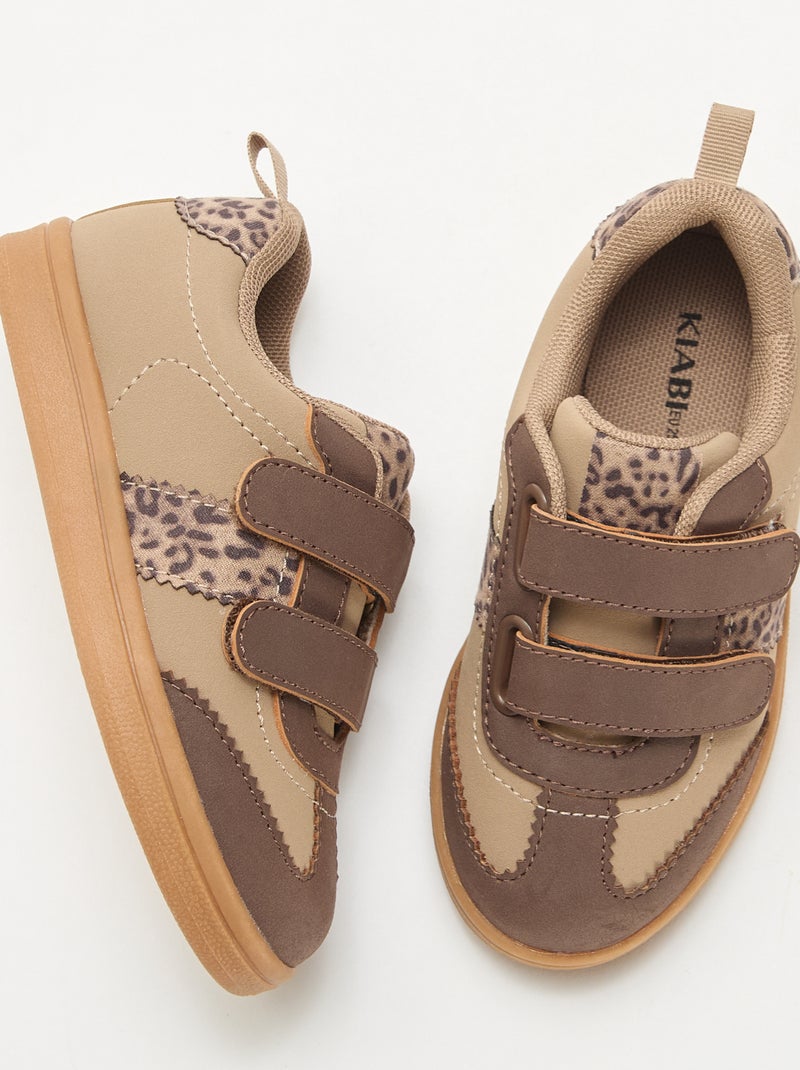 Lage sneakers met klittenband Bruin - Kiabi
