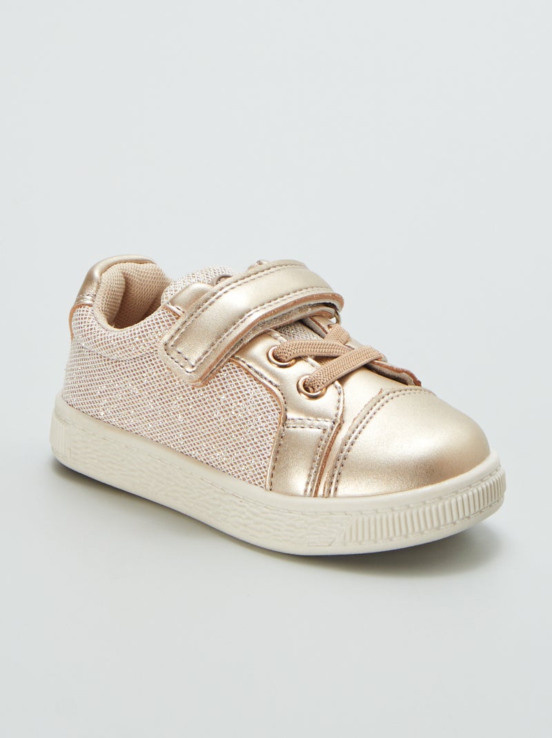 Lage sneakers met klittenband van twee materialen BIEGE - Kiabi