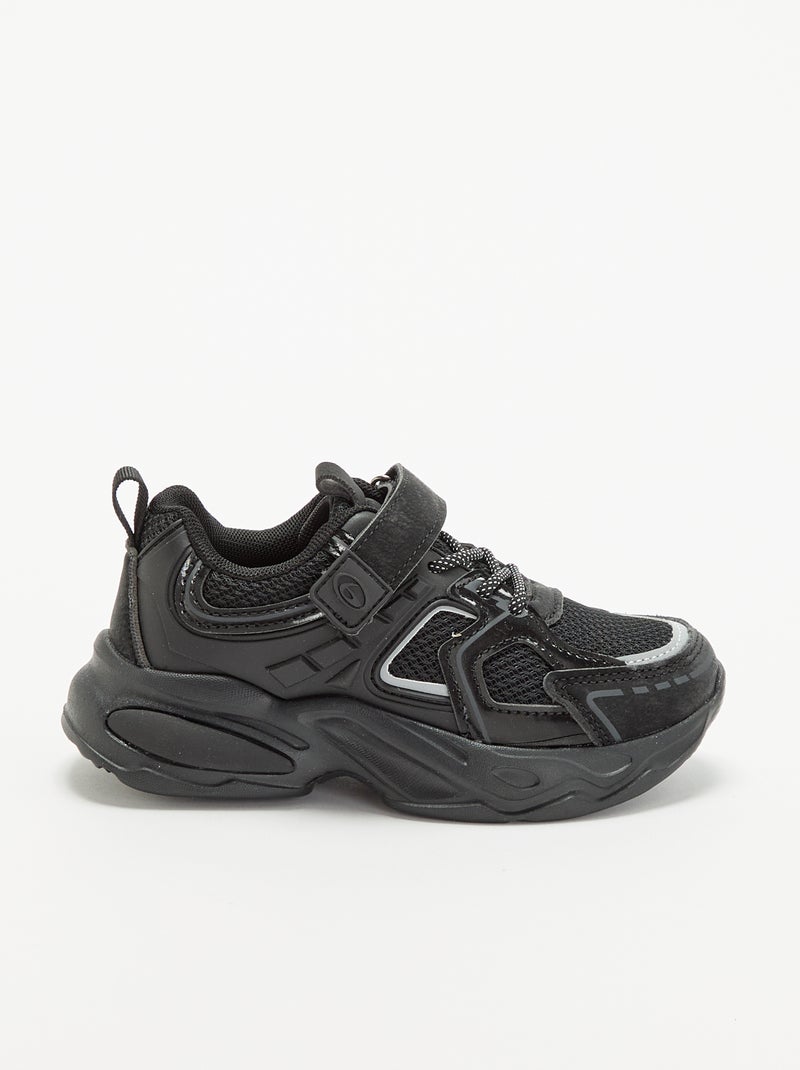 Lage sneakers met klittenbandsluiting + elastische veters Zwart - Kiabi