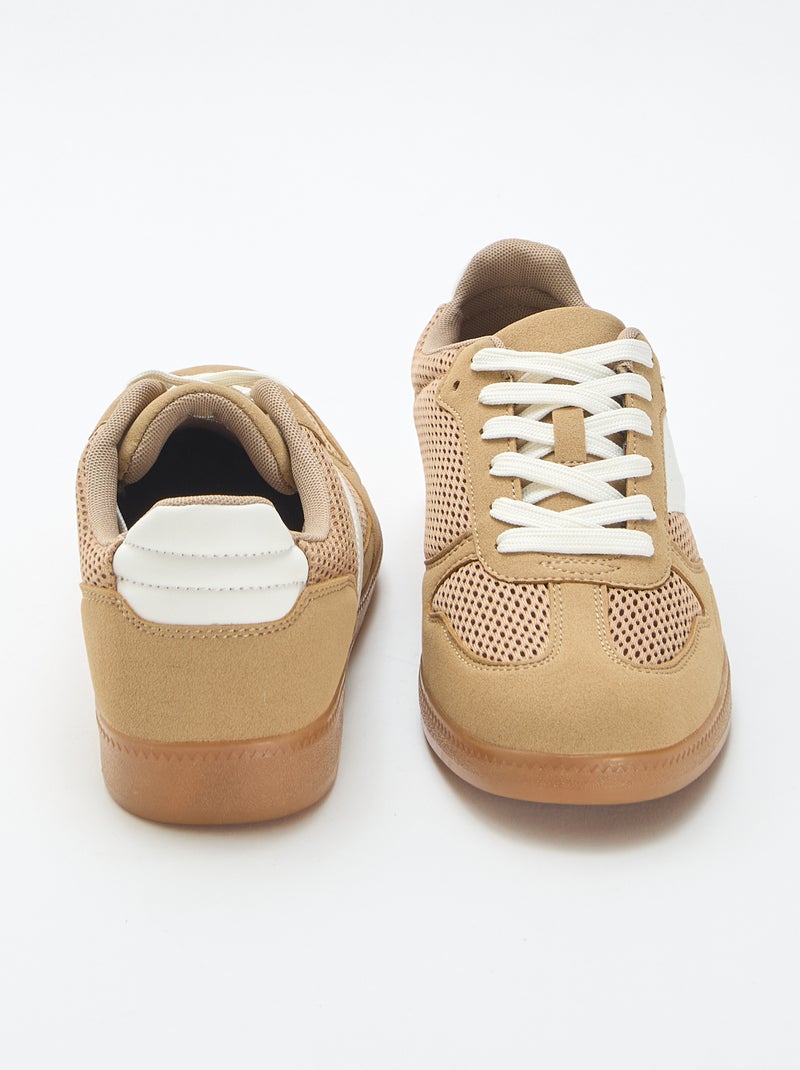 Lage sneakers met textiele details Bruin - Kiabi