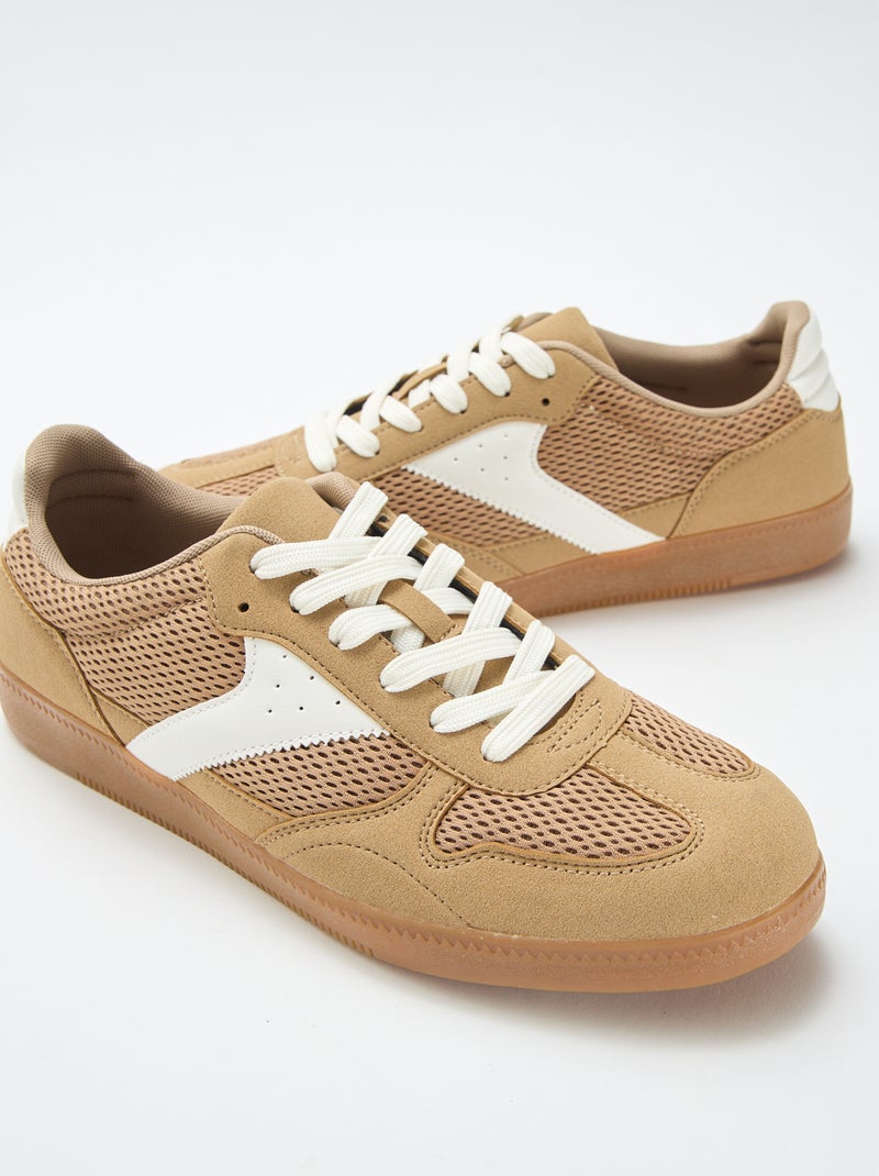 Lage sneakers met textiele details Bruin - Kiabi