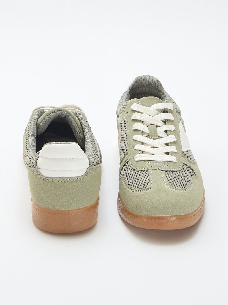 Lage sneakers met textiele details Groen - Kiabi
