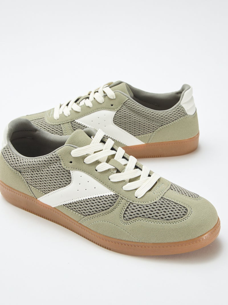 Lage sneakers met textiele details Groen - Kiabi