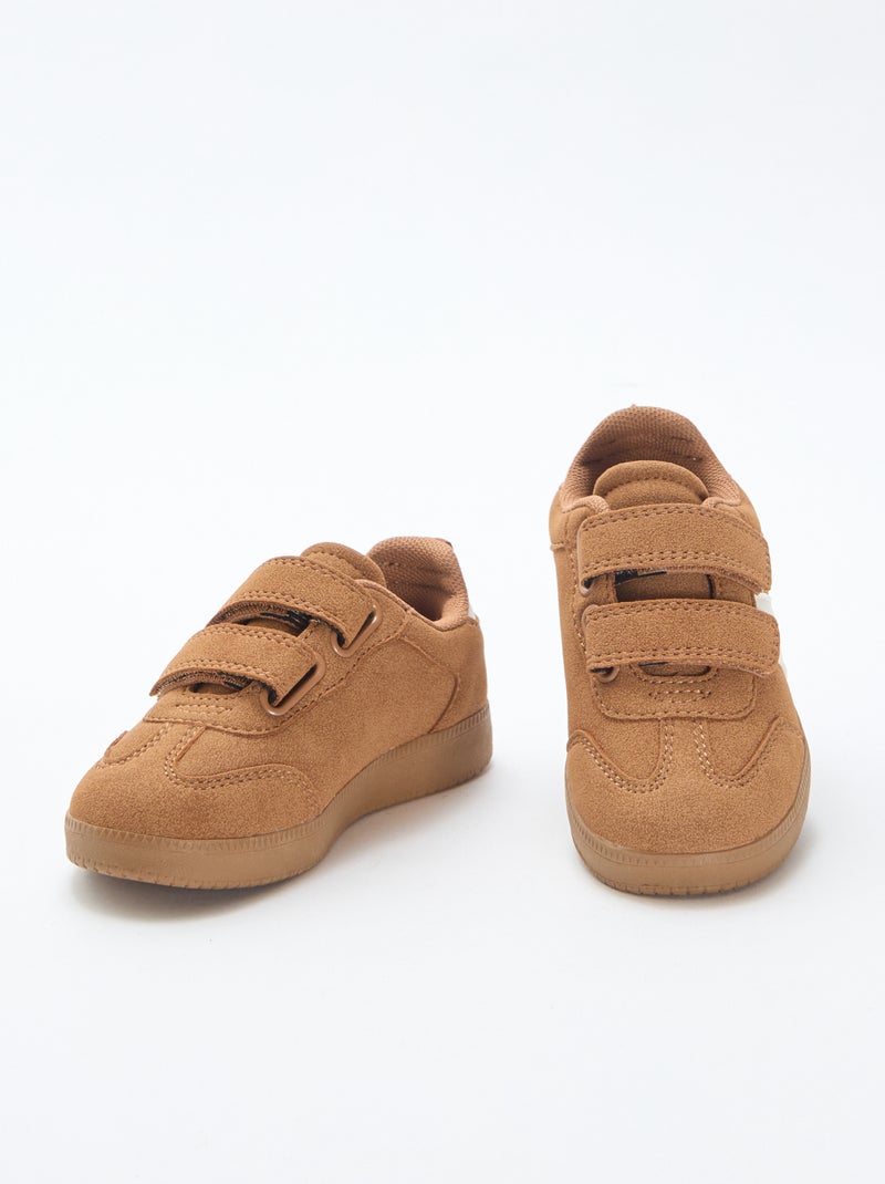 Lage sneakers met twee klittenbanden Bruin - Kiabi