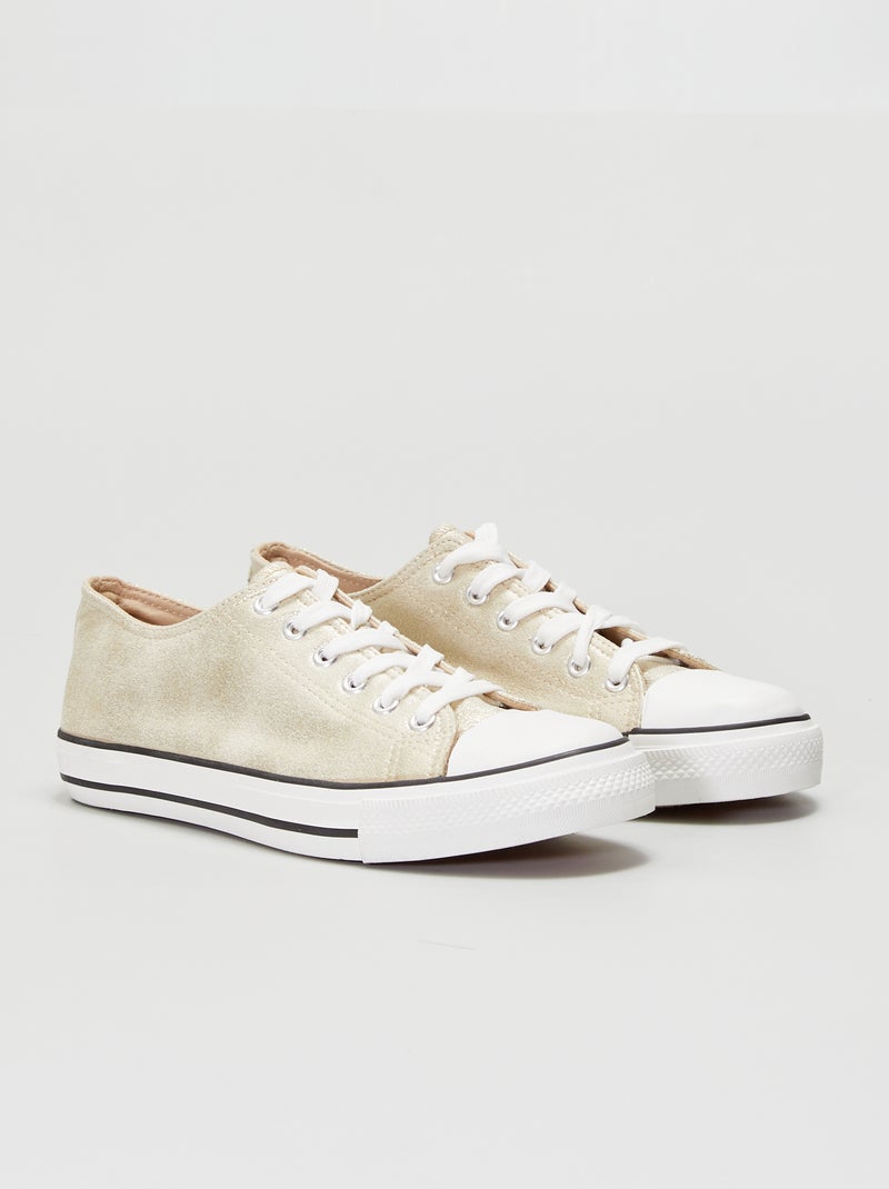 Lage sneakers van glanzende stof BIEGE - Kiabi