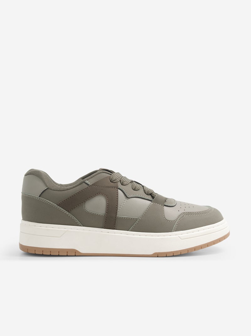 Lage sneakers van imitatieleer Kaki - Kiabi
