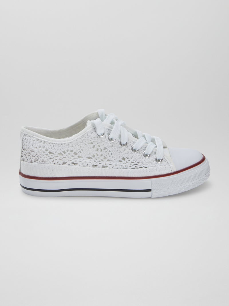Lage sneakers van stof en macramé wit - Kiabi