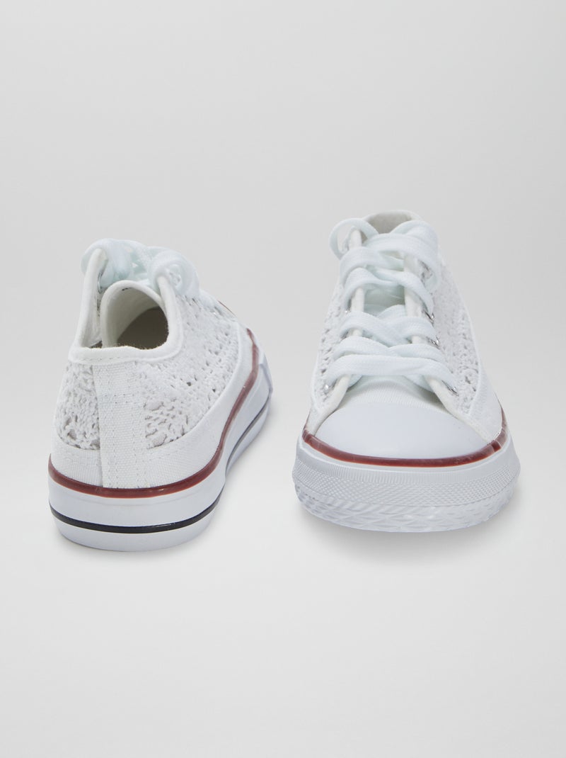 Lage sneakers van stof en macramé wit - Kiabi