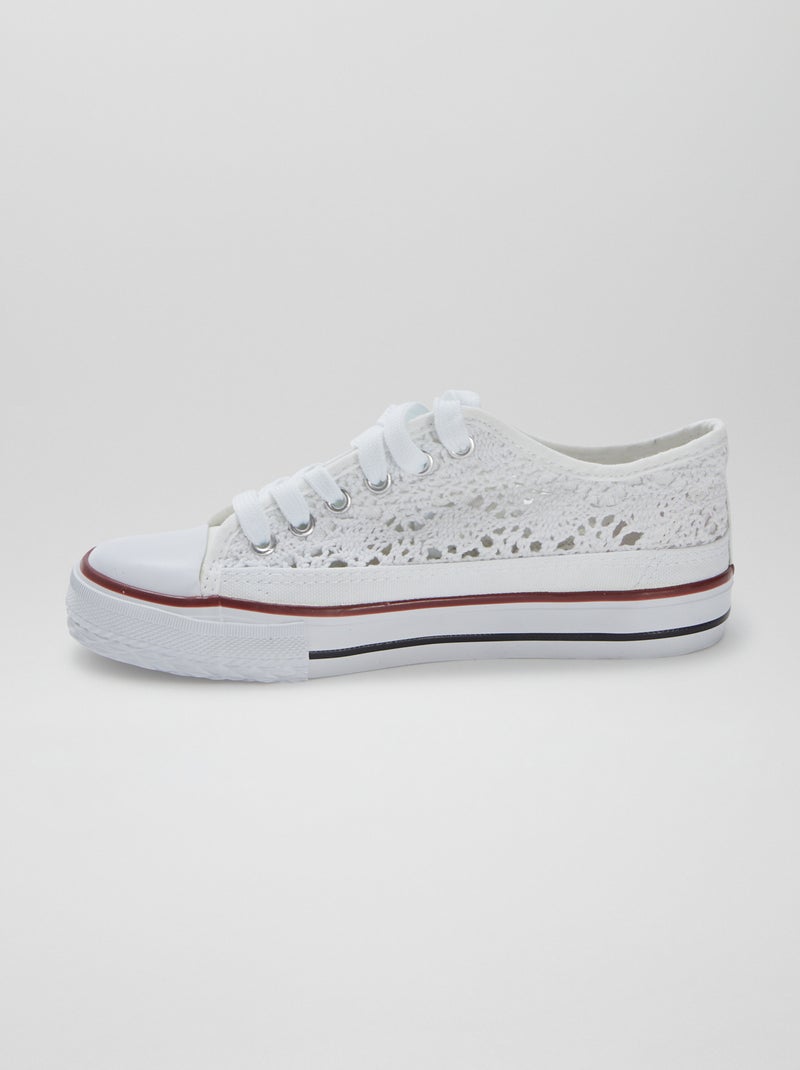 Lage sneakers van stof en macramé wit - Kiabi