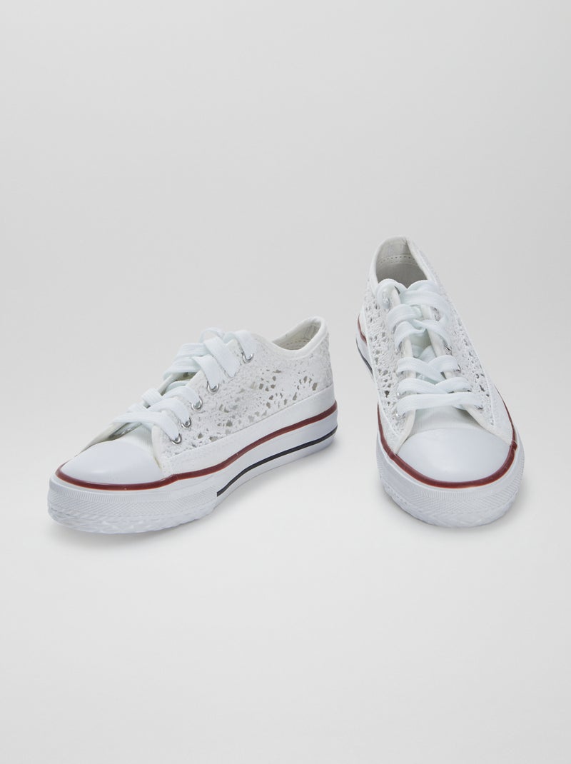 Lage sneakers van stof en macramé wit - Kiabi