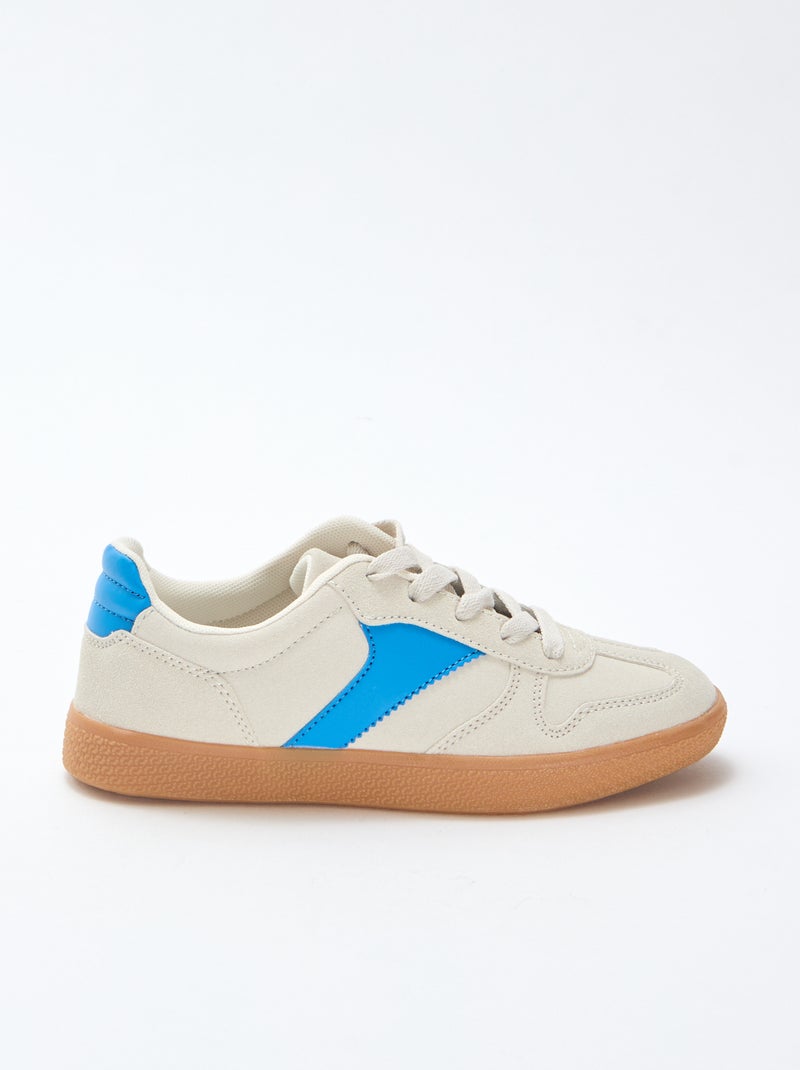 Lage sneakers van suède met contrasterend inzetstuk Blauw - Kiabi