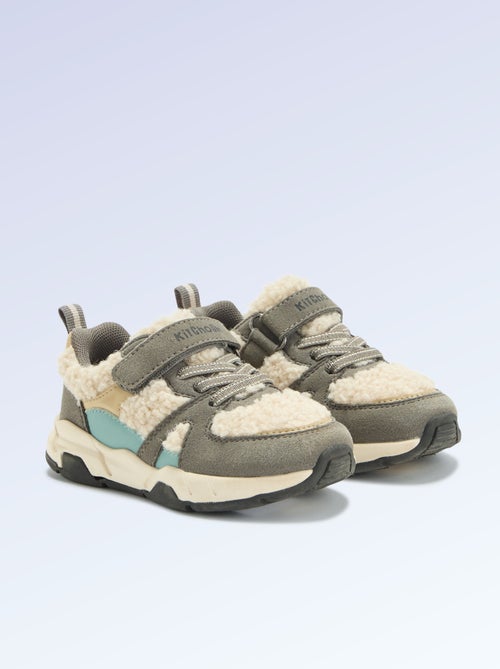 Lage sneakers van suèdelook en met schapenvachteffect - Kiabi