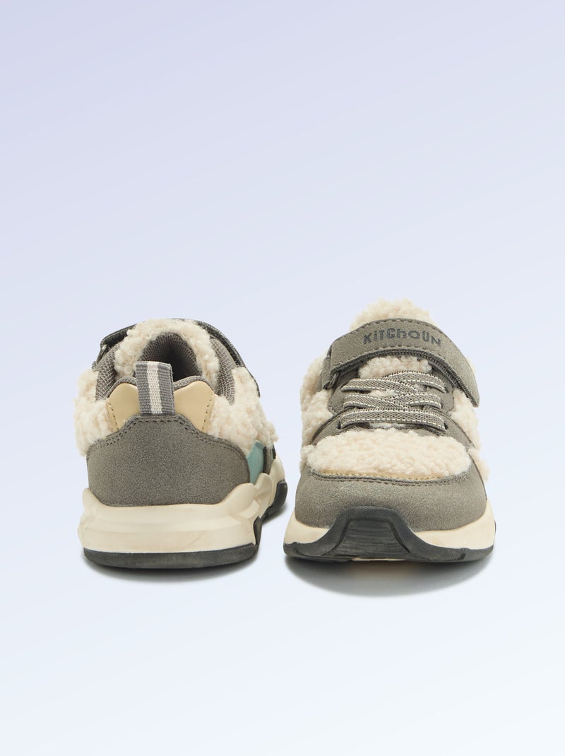 Lage sneakers van suèdelook en met schapenvachteffect Grijs - Kiabi