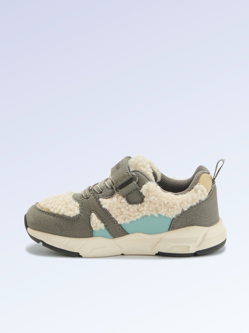 Lage sneakers van suèdelook en met schapenvachteffect Grijs - Kiabi