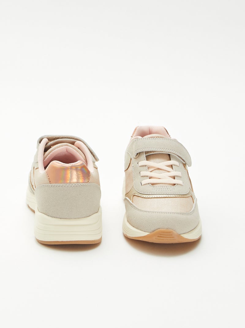 Lage sneakers van twee materialen Biege - Kiabi
