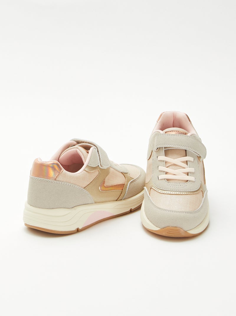 Lage sneakers van twee materialen Biege - Kiabi