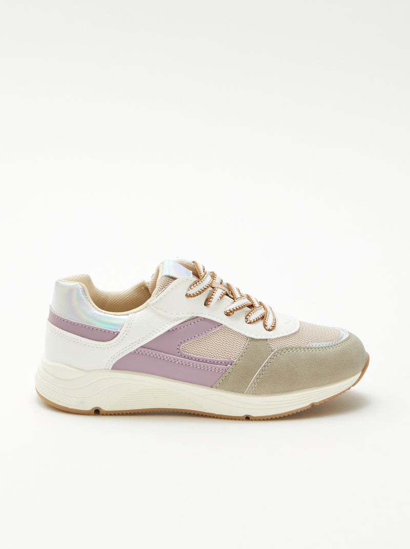Lage sneakers van twee materialen Rose - Kiabi