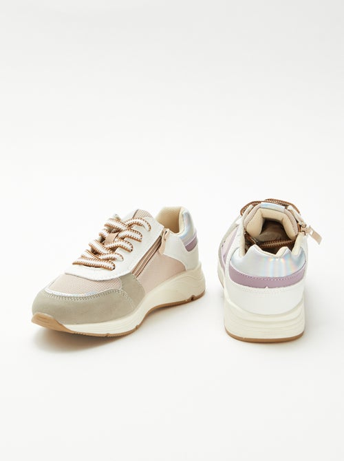 Lage sneakers van twee materialen - Kiabi