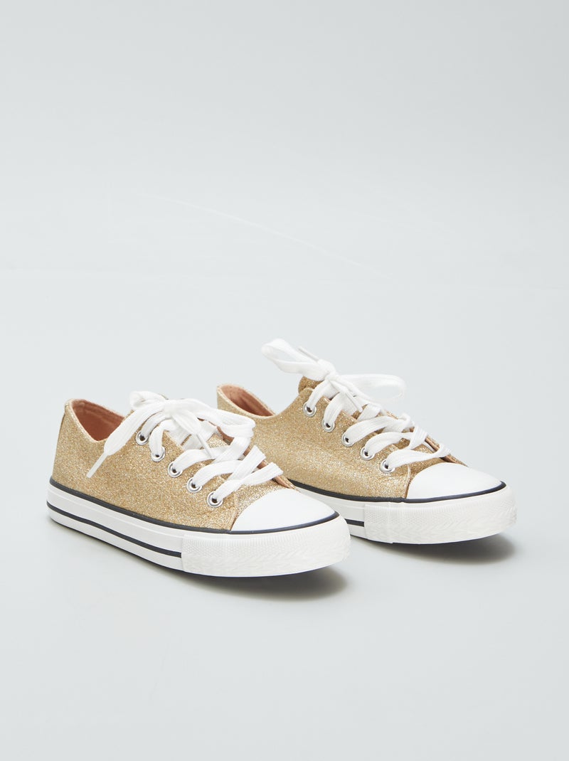 Lage stoffen sneakers met glitter BIEGE - Kiabi