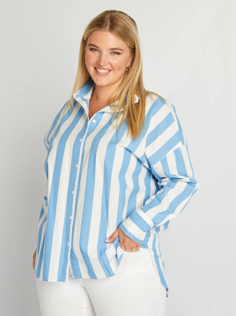 Lang blouse met Italiaanse kraag BLAUW - Kiabi