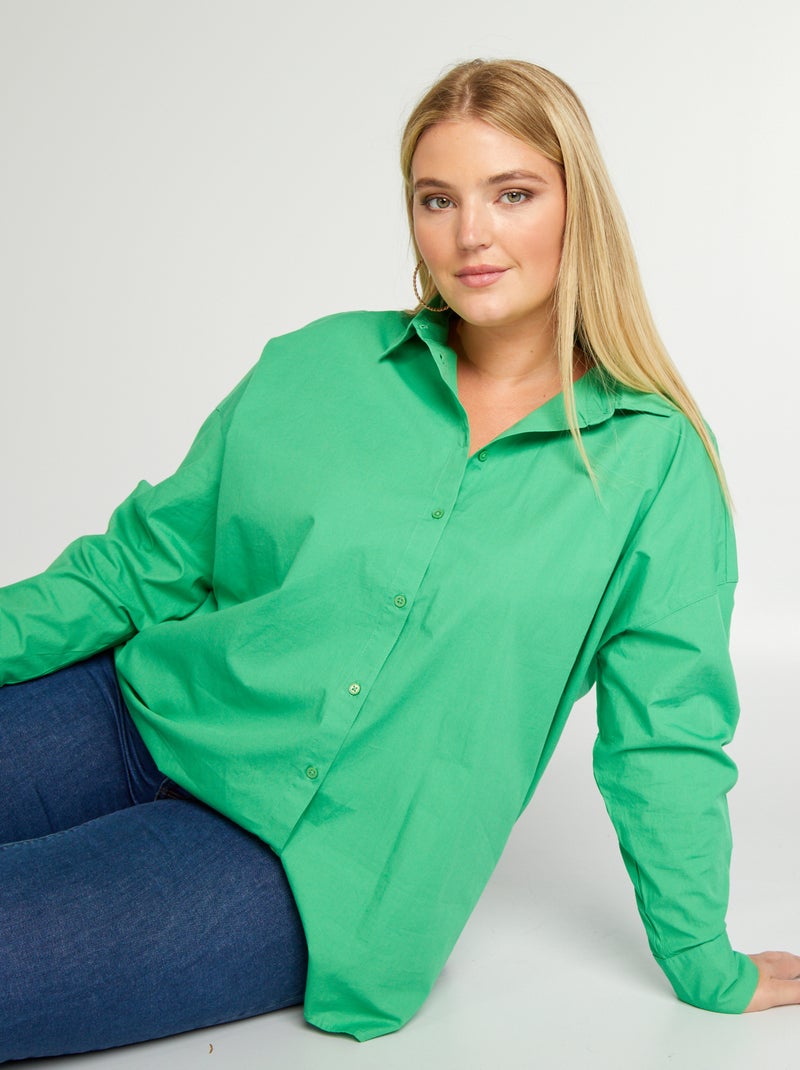 Lang blouse met Italiaanse kraag GROEN - Kiabi