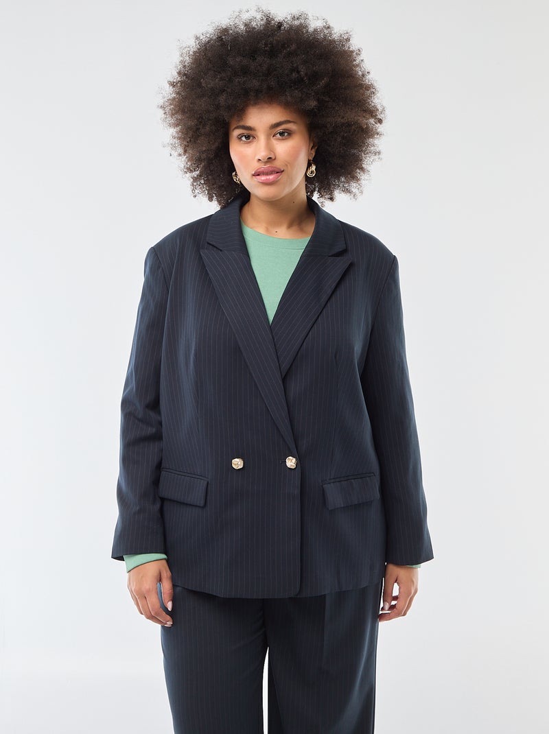 Lang colbertjasje met dubbele knopenrij Blauw - Kiabi