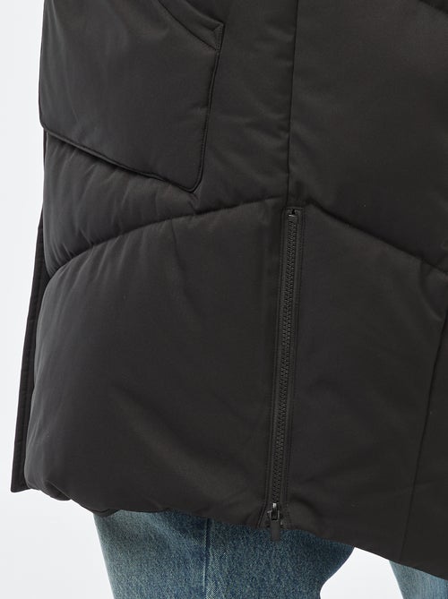 Lang doorgestikt donsjack met capuchon en zakken met fleecevoering - Kiabi