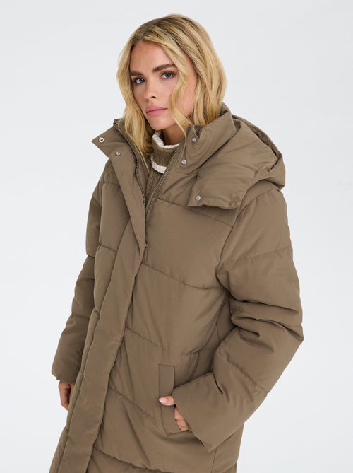 Lang doorgestikt donsjack met capuchon 'JDY' - Kiabi