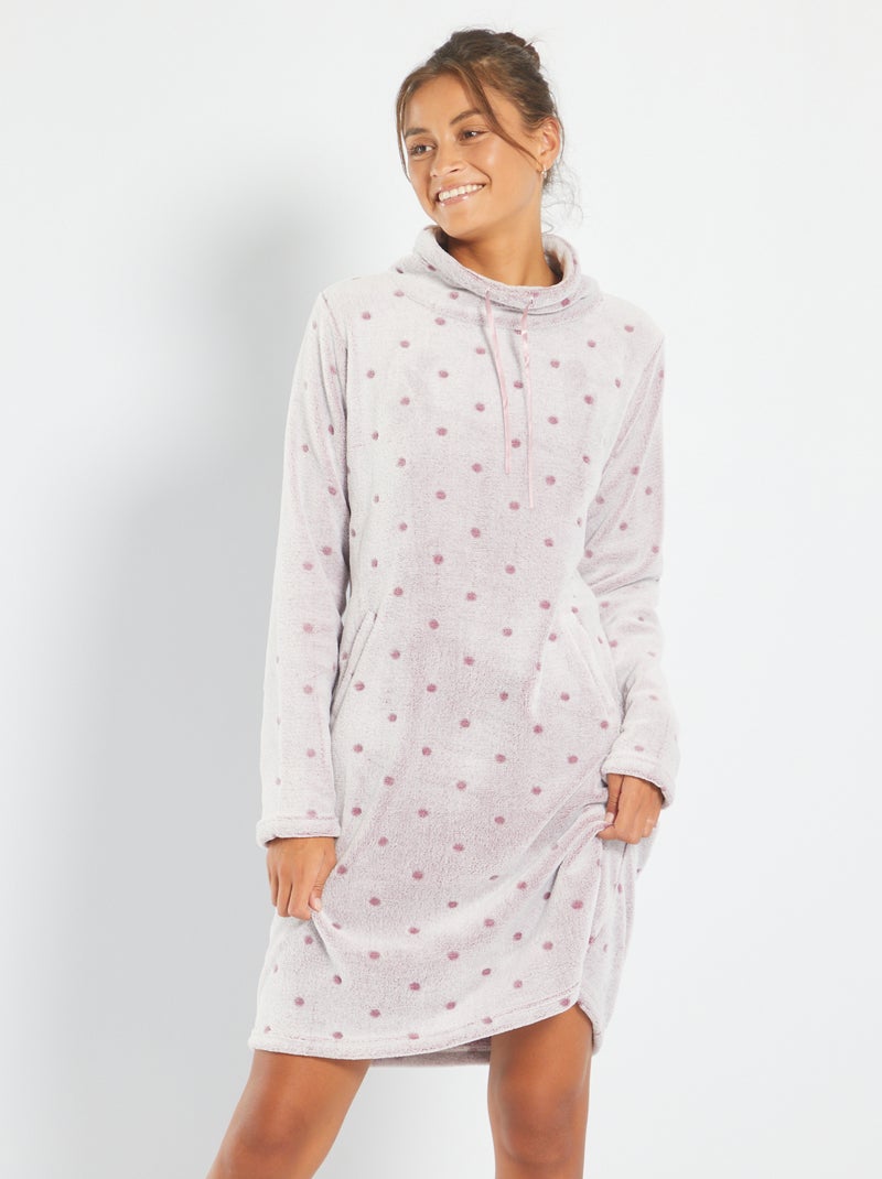 Lang fleece-nachthemd met stippenmotief paars - Kiabi