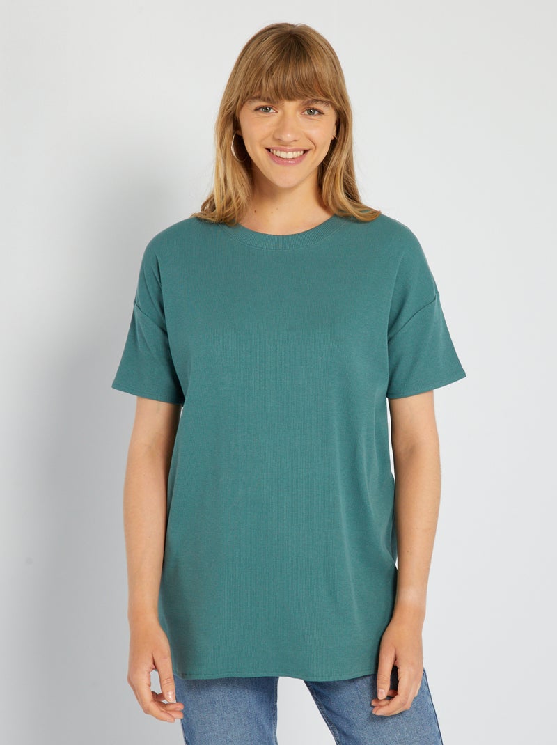 Lang geribd T-shirt GROEN - Kiabi