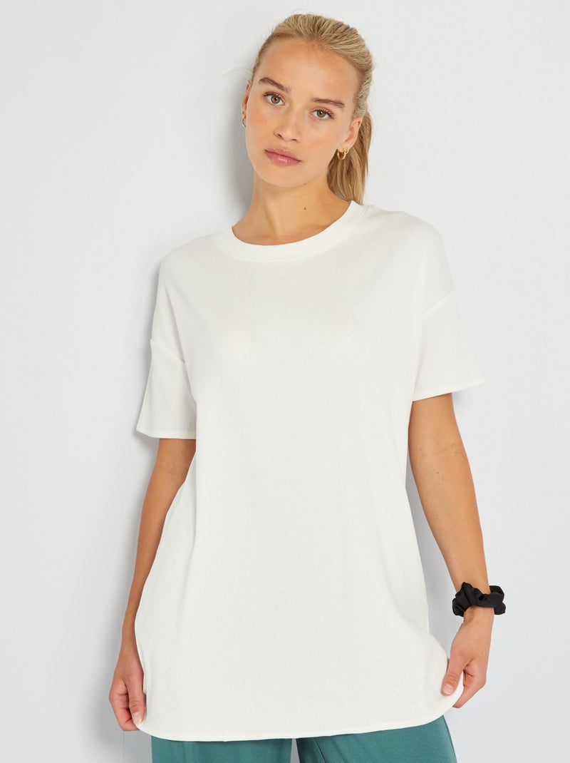 Lang geribd T-shirt WIT - Kiabi
