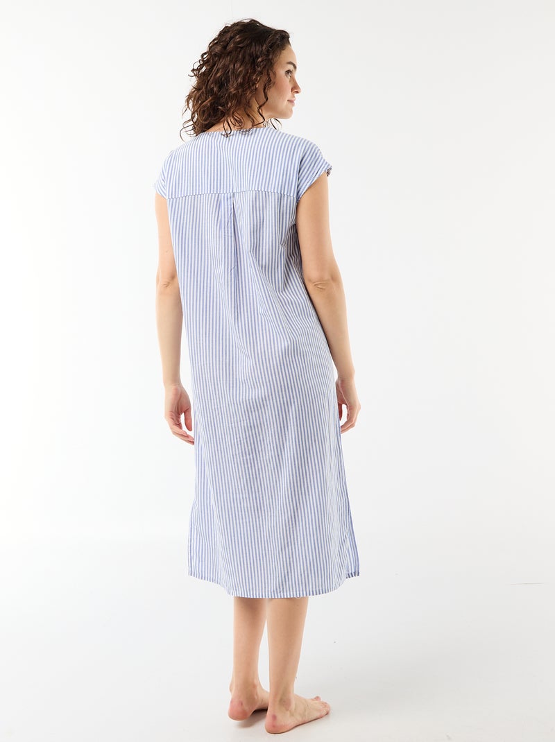 Lang nachthemd van katoenvoile Blauw - Kiabi