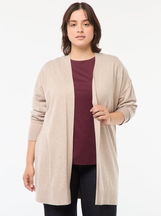Lang, open vest van dun tricot