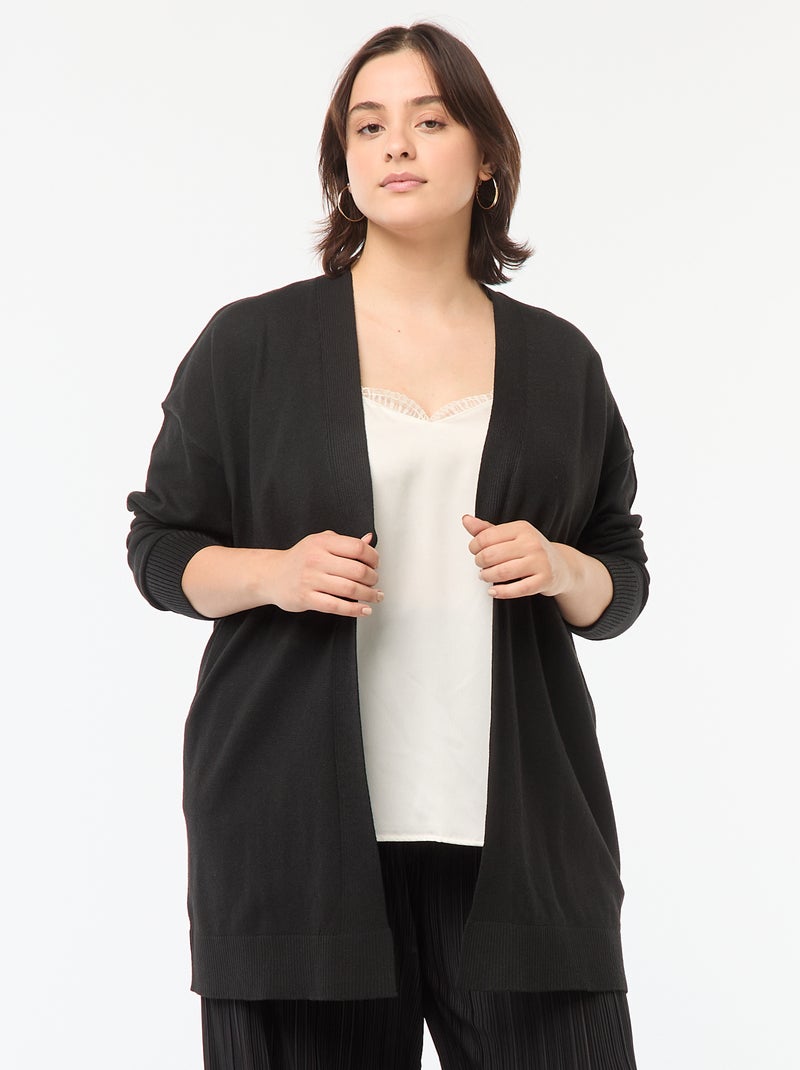 Lang, open vest van dun tricot zwart - Kiabi