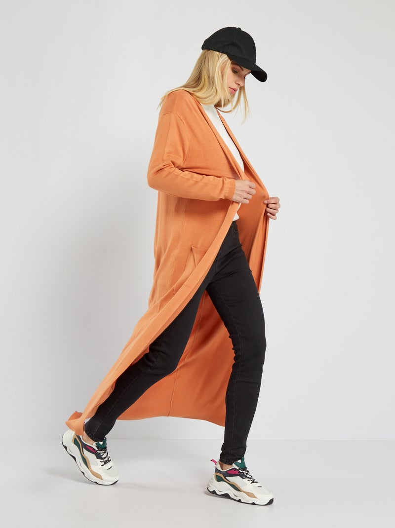 Lang, open vest van soepelvallend viscose BRUIN - Kiabi