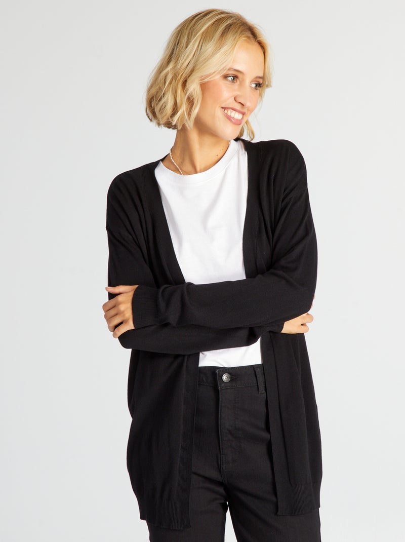 Lang, open vest van zachte viscose zwart - Kiabi