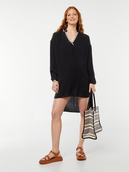 Lang strandhemd met geborduurde halslijn - Kiabi