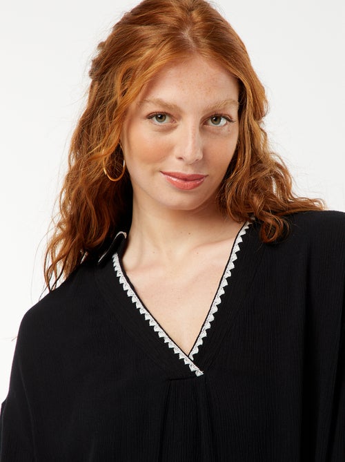 Lang strandhemd met geborduurde halslijn - Kiabi