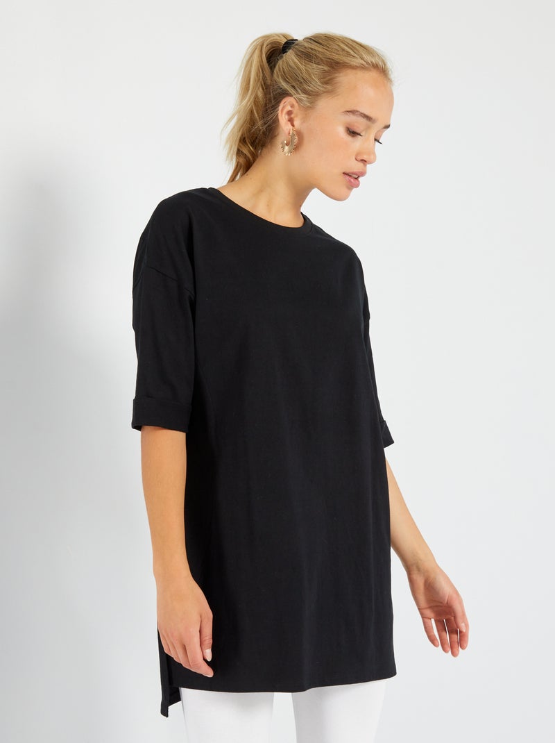 Lang T-shirt met korte mouw ZWART - Kiabi