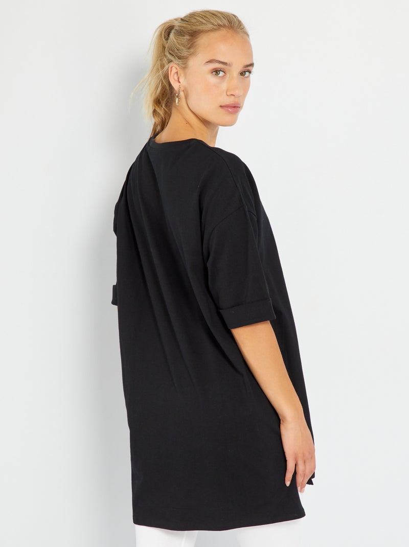 Lang T-shirt met korte mouw ZWART - Kiabi