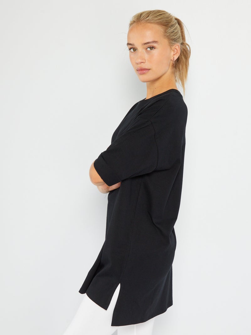 Lang T-shirt met korte mouw ZWART - Kiabi