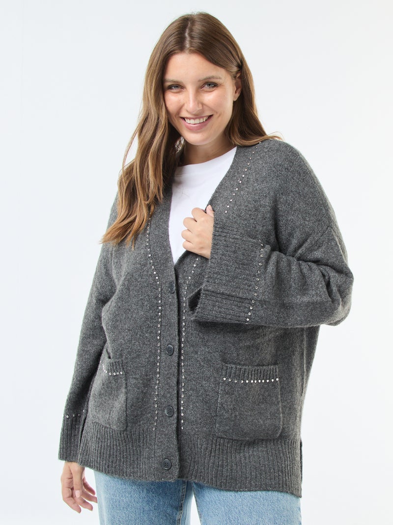 Lang vest met knopen en studs 'Only Carmakoma' Grijs - Kiabi