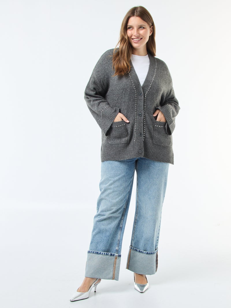 Lang vest met knopen en studs 'Only Carmakoma' Grijs - Kiabi