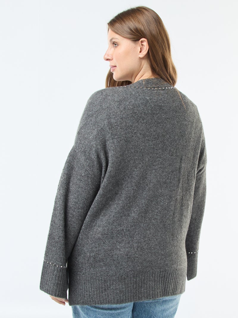 Lang vest met knopen en studs 'Only Carmakoma' Grijs - Kiabi