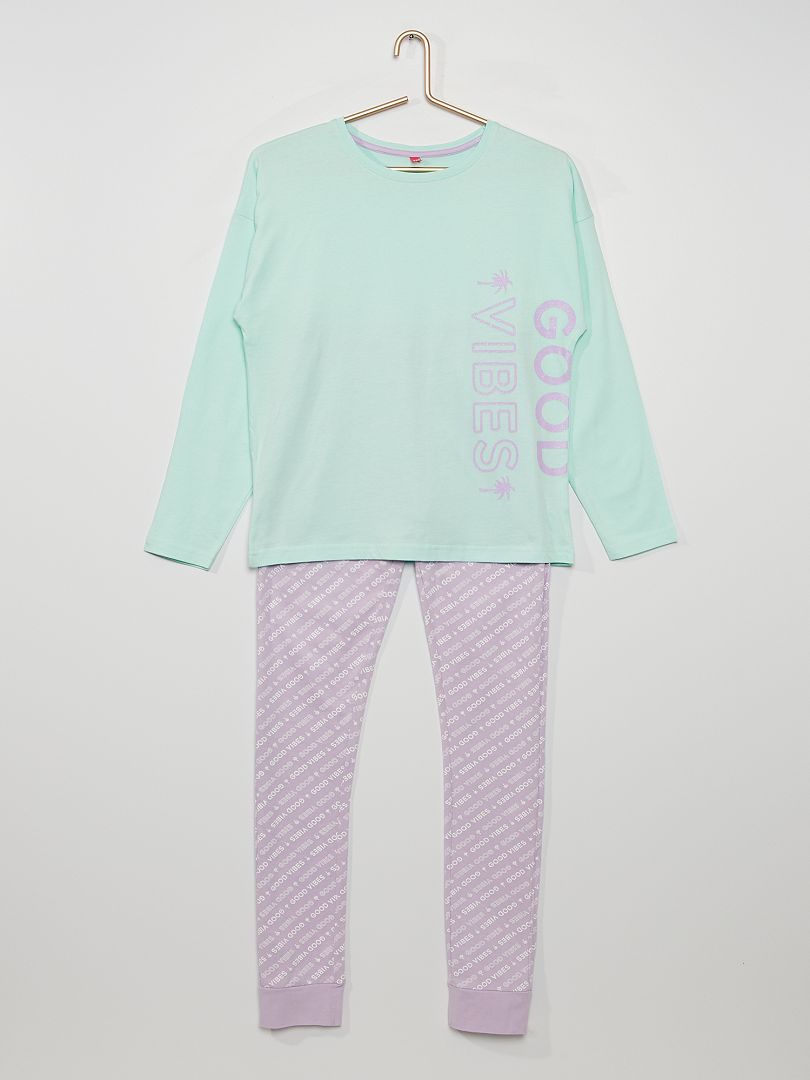 Lange, 2-delige pyjama 'Good vibes' PAARS - Kiabi