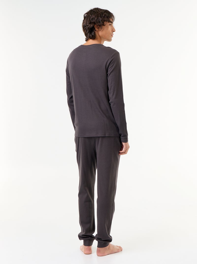 Lange 2-delige pyjamaset met T-shirt en broek Zwart - Kiabi