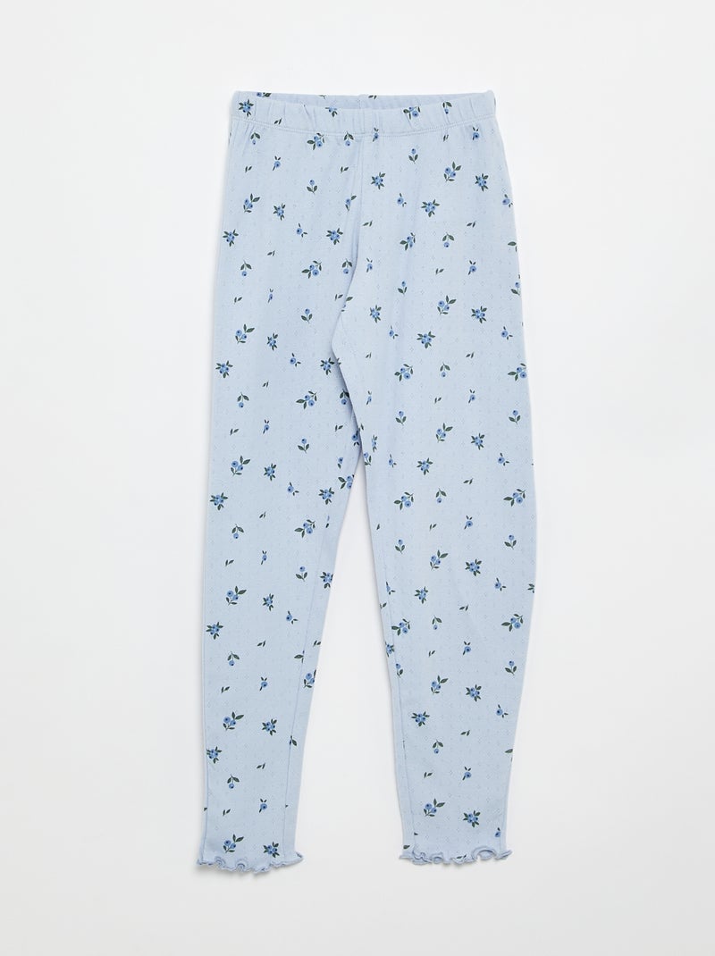 Lange 2-delige pyjamaset van pointellestof Blauw - Kiabi
