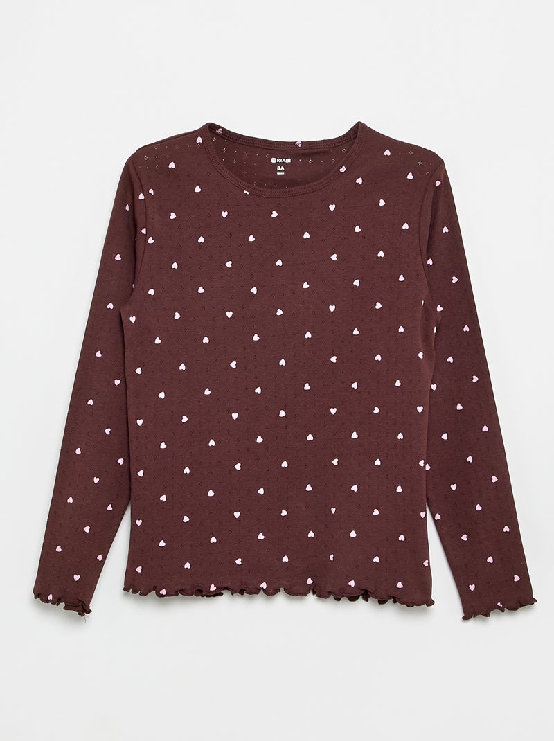 Lange 2-delige pyjamaset van pointellestof Bruin - Kiabi
