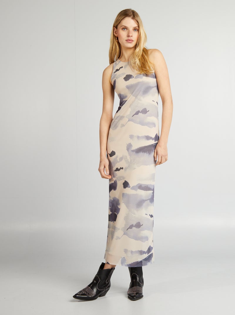 Lange, aansluitende jurk met tie-dyeprint BLAUW - Kiabi